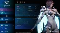 La schermata di Zerva con tutte le caratteristiche, i poteri e i buff se disponibili.